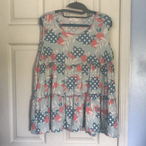 Perfect Peach Plus size floral print pull merrow tank top mint - Picture 8 of 11